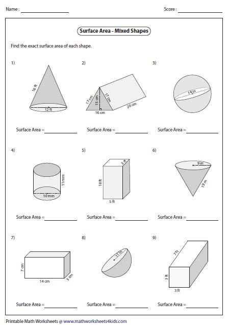 Surface Area Worksheets