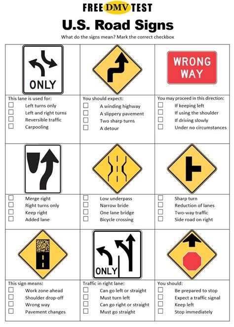 Study Sheet Drivers Ed Us Road Signs Drivers Ed Permit Test