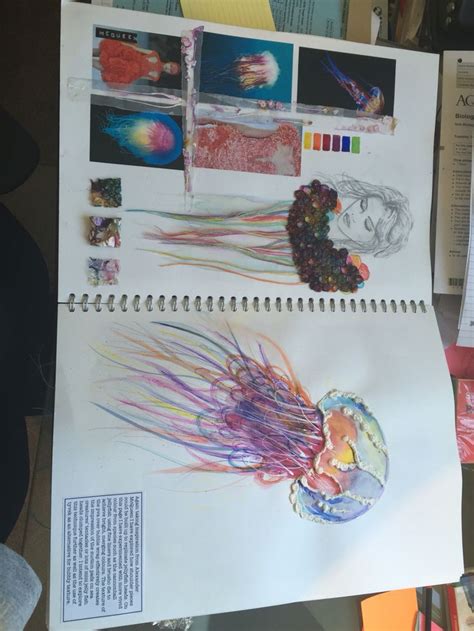 Sketch Book Page Focusing On Colour In Jelly Fish Sketch Book
