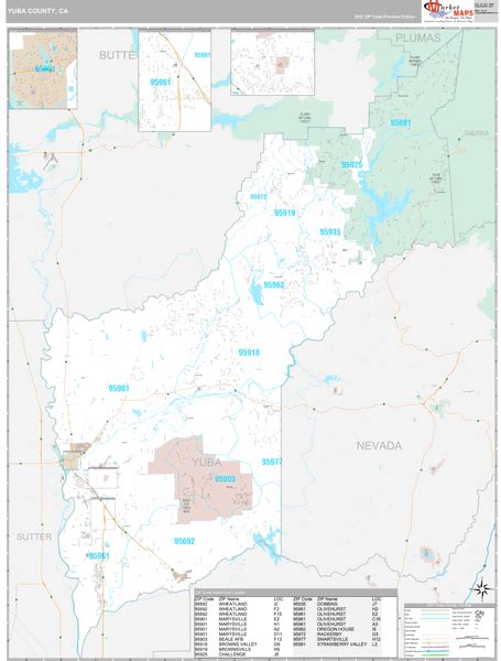 Yuba County Ca Zip Code Wall Map Premium Style By Marketmaps