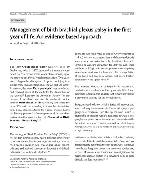 Pdf Management Of Birth Brachial Plexus Palsy In The First Year Of