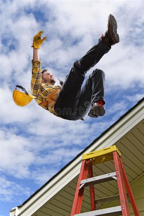 Man Falling Off Roof Man Falling From Edge Of Roof While Using Ladder
