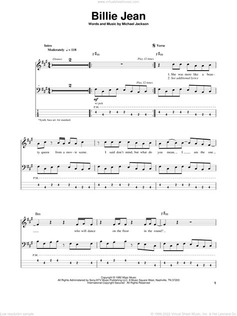 Billie Jean Sheet Music For Bass Tablature Bass Guitar Pdf