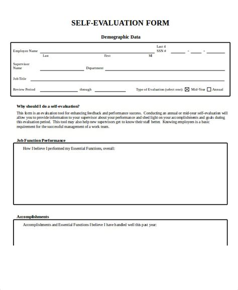 Free Employee Self Evaluation Form Template Word Printable Templates