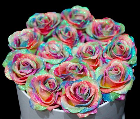 Belle Fleuriste Rainbow Glitter Roses White Box Bellefleuristeuk