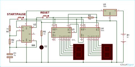 Mini project reportsound operated switch using 555 timer ic. Digital Stopwatch Circuit Diagram | Eletronicos
