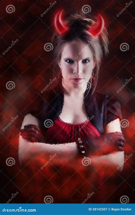 Devil Girl With Fire Effect Stock Image Image Of Horns Beautiful