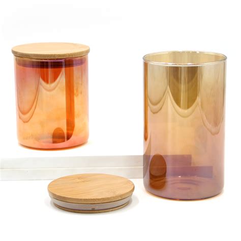 Hot Resistant Amber Borosilicate Glass Candle Jar With Wood Lid High Quality Candle Jar Holder