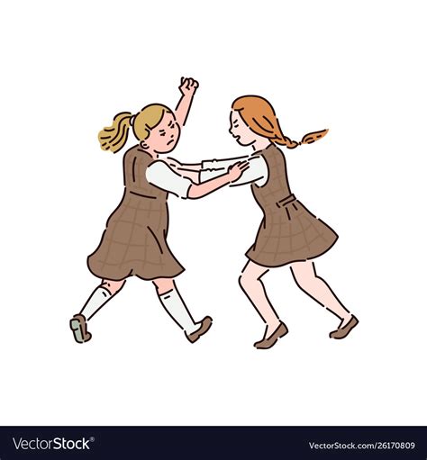 Two Little Girls Are Fighting With Each Other Vector Image