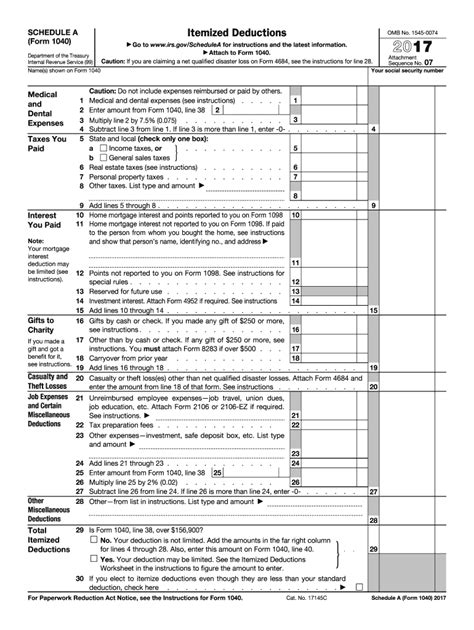Irs 1040 Schedule A 2017 Fill Out Tax Template Online Us Legal Forms