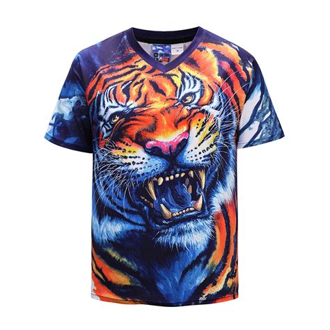 New Fashion V Neck Short Sleeved T Shirt Cool Animal Ferocious Tiger