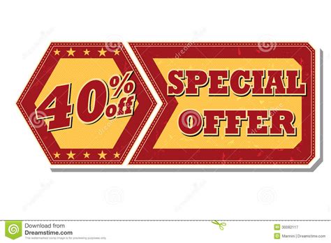 40 Percentages Off Special Offer Retro Label Stock Illustration