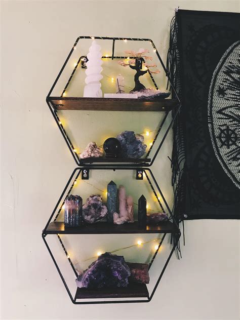 My Crystal Wall Shelves I Stained And Wrapped Some String Lights Around