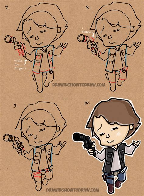 How To Draw Chibi Cartoon Han Solo From Star Wars Step By