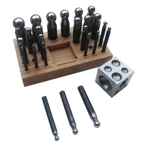 26 Piece Dapping Doming Punch Block Set 23mm To 25mm And Wooden Base