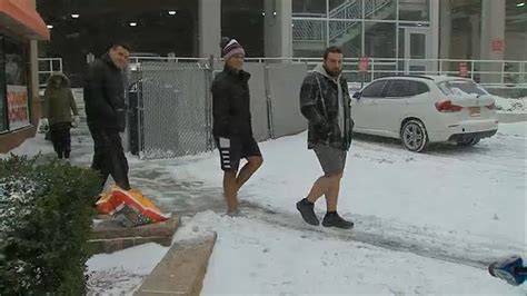 Snow And Men In Shorts In White Plains Youtube
