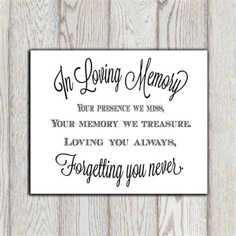 In Loving Memory Of Print Memorial Table Wedding Memorial Sign