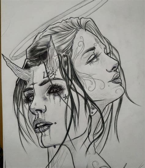 Angel And Demon Face Art Drawing Tattoo Art Drawings Dark Art Tattoo