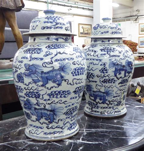Chinese Ginger Jars A Pair Porcelainwith Phoo Decor 44cm X 25cm