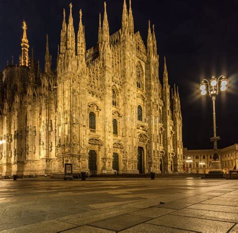Milano Piazza Duomo Cathedral Front View At Night Editorial Photo