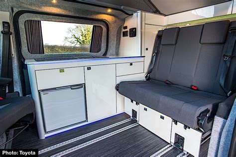 It offers up to 33, 89, or 145 cu ft of room depending on the chosen seat configuration. 2018 Toyota Proace Lerina Preview - Campervan of Our Dreams from Wellhouse Leisure - CarNichiWa