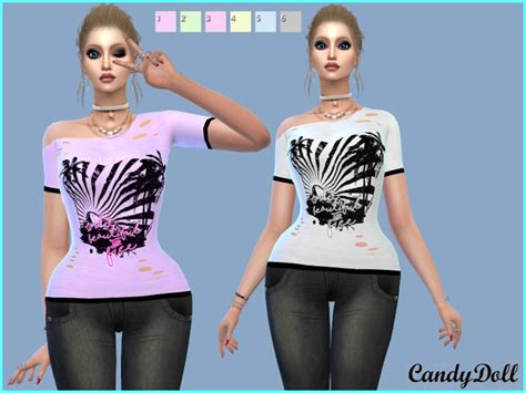 Beautiful And Free Ripped Tee By Candydolluk At Tsr Sims 4 Updates