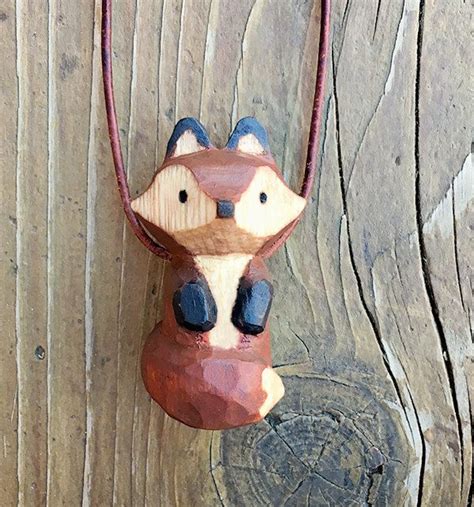 Fox Totem Necklace Hand Carved Hand Painted Deep Red And Black Etsy
