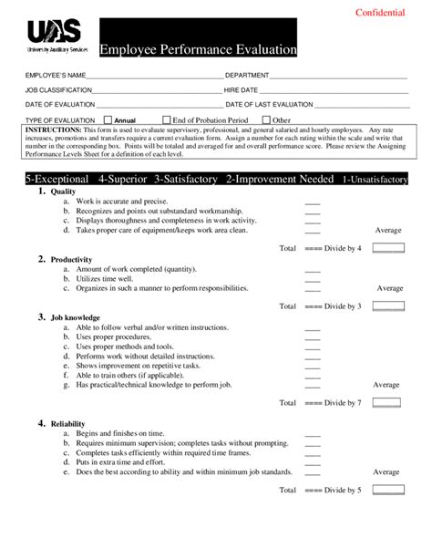 Free Printable Employee Evaluation Forms