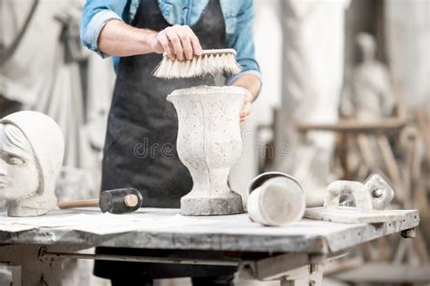 Sculptor Working With Stone Vase Indoors Stock Photo Image Of Male