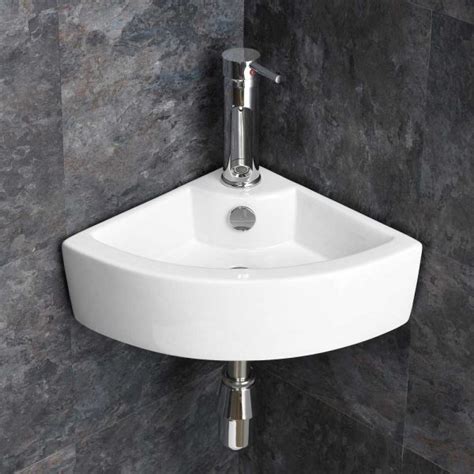 Small Wall Mounted Corner Basin In White Ceramic 400mm X 310mm Cloakroom Or Ensuite Sink Olbia
