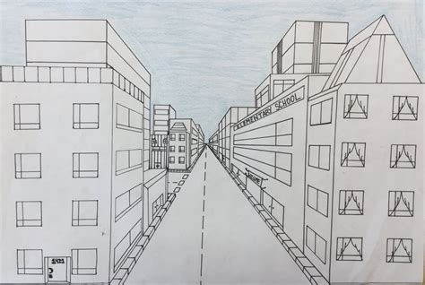 One Point Perspective Drawing Of A Street