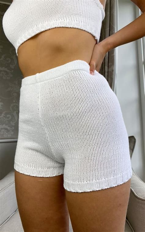 White Knitted High Waisted Short Knitwear Prettylittlething