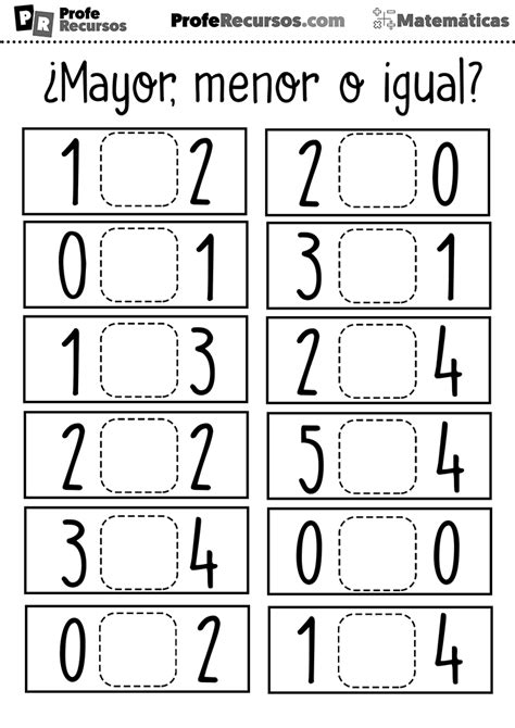 Ejercicios De Mayor Menor O Igual Matemáticas Para Niños