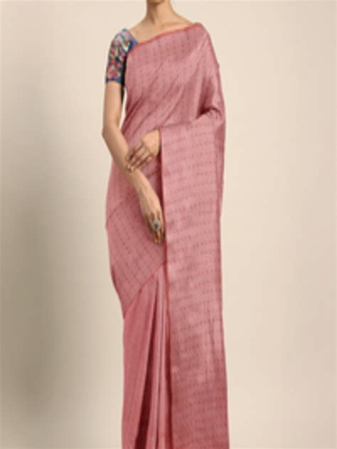 Buy Mitera Peach Coloured Striped Matka Silk Saree Sarees For Women 10494968 Myntra