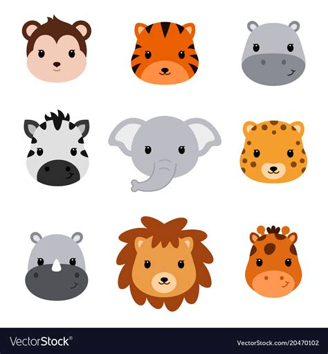 Baby Shower Cute Safari Animals Set Of 9 Animal Vector Image