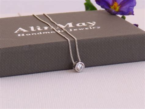 Sterling Silver Solitaire Necklace Cz Diamond Simple Tiny Etsy