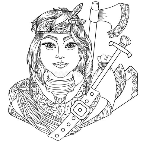 fantasy coloring page for adults with beautiful girl elf stock vector illustration of face