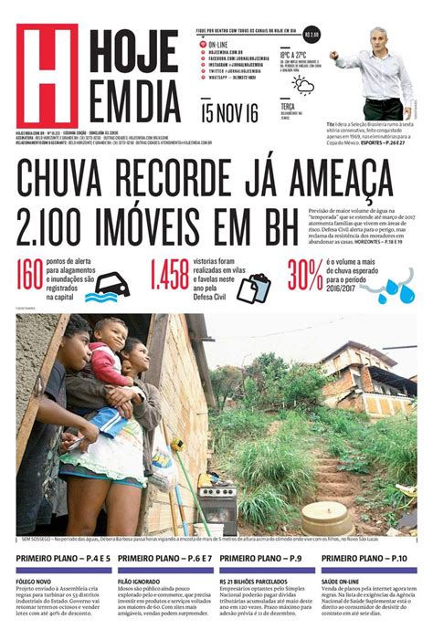 capa do dia 15 11 2016 hojeemdia jornal notícias news newspaper manchetes de jornal