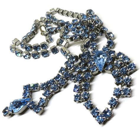 Blue Rhinestone Necklace Vintage Silver Tone Blue Etsy