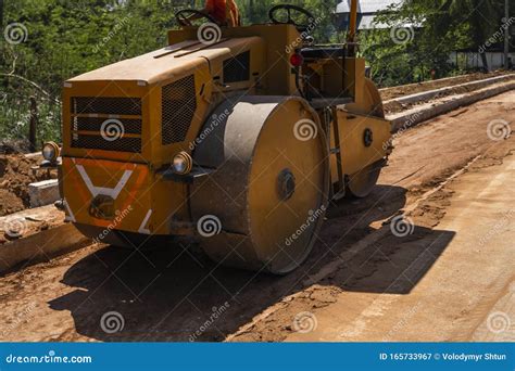 Road Rollers Working On The New Roads Construction Site Heavy Duty