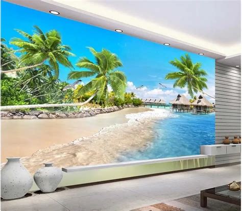 Wdbh Custom Photo 3d Wallpaper Beautiful Seaside Coconut Tree Landscape