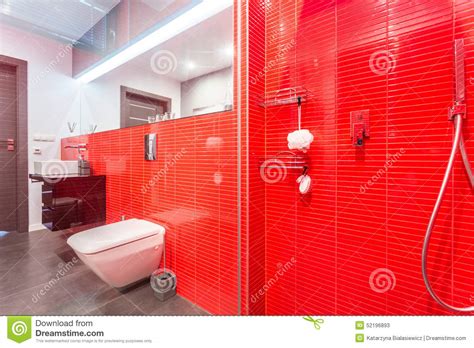 Red Bathroom With Shower Stock Image Image Of Room Soap 52196893