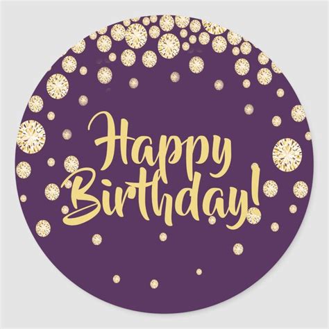 happy birthday purple gold diamonds classic round sticker zazzle happy birthday black happy