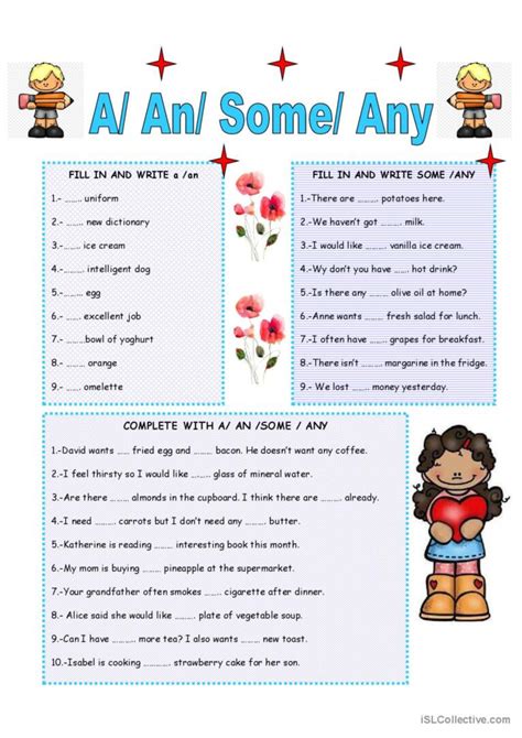 A An Some Any English Esl Worksheets Pdf And Doc