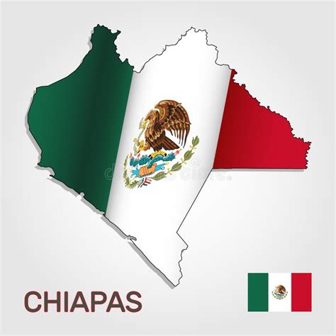 Chiapas Map With Mexican National Flag Illustration Stock Vector