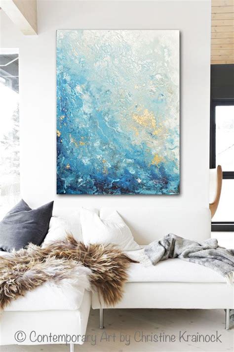 Giclee Print Large Art Abstract Painting Blue White Wall