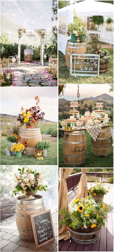 While a red rose symbolizes passion, a white rose means whatever sentiment you want to convey on your wedding day, there's sure to be a flower to fit your need. Another 20 Rustic Wine Barrels Wedding Decor Ideas | Deer ...
