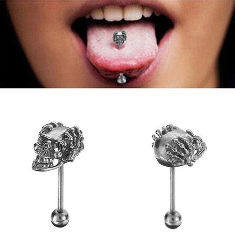 1pc Personality Stainless Steel Skull Skeleton Helix Tongue Stud Men