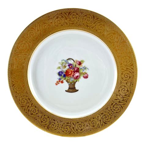 Antique Limoges France Gold Encrusted Cabinet Plate With Basket Of