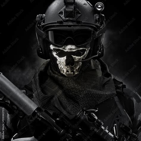 Portrait Closeup Of A Elite Special Forces Military Soldier Equipped